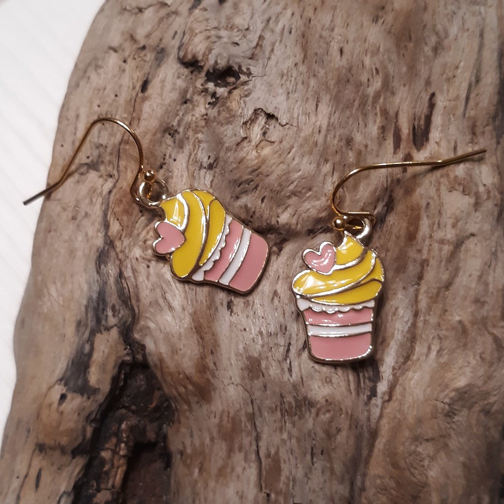 Enamel Cupcake Charm Pierced Earrings 8$